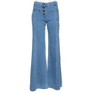 Chloe 6 / F 38 Denim Wide Flare Jeans Bell Bottom Button Fly Patch Pocket